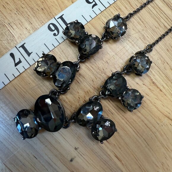 Vintage Monet Black Rhinestone Statement Necklace With Gunmetal Chain Adjustable - Picture 6 of 12